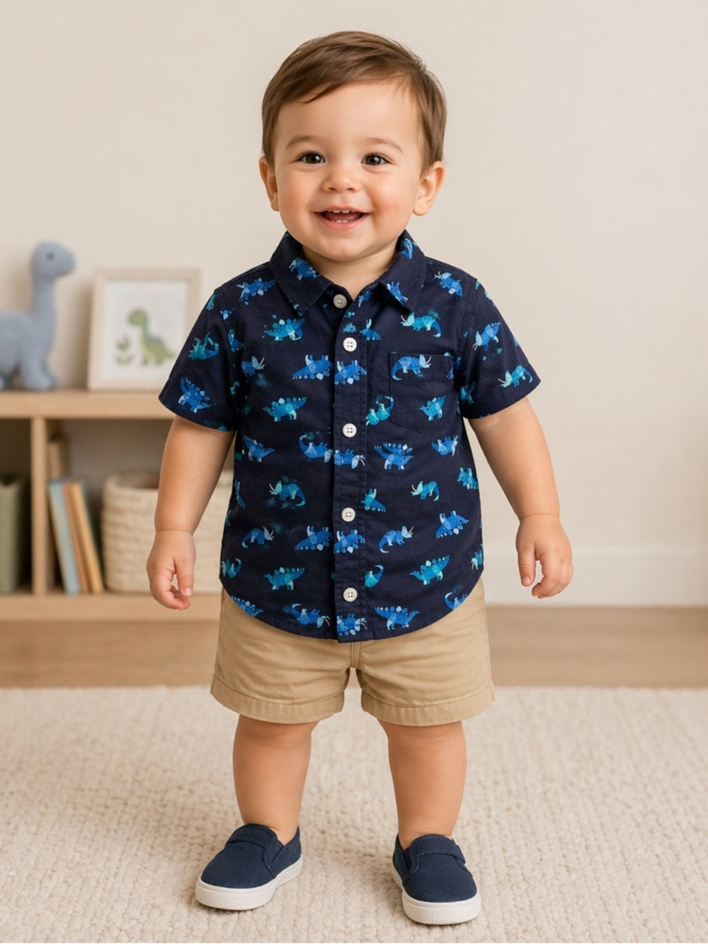 THE CHILDREN’S PLACE Baby Boys Dino Poplin Button Up Shirt - 18-24M LIKE NEW